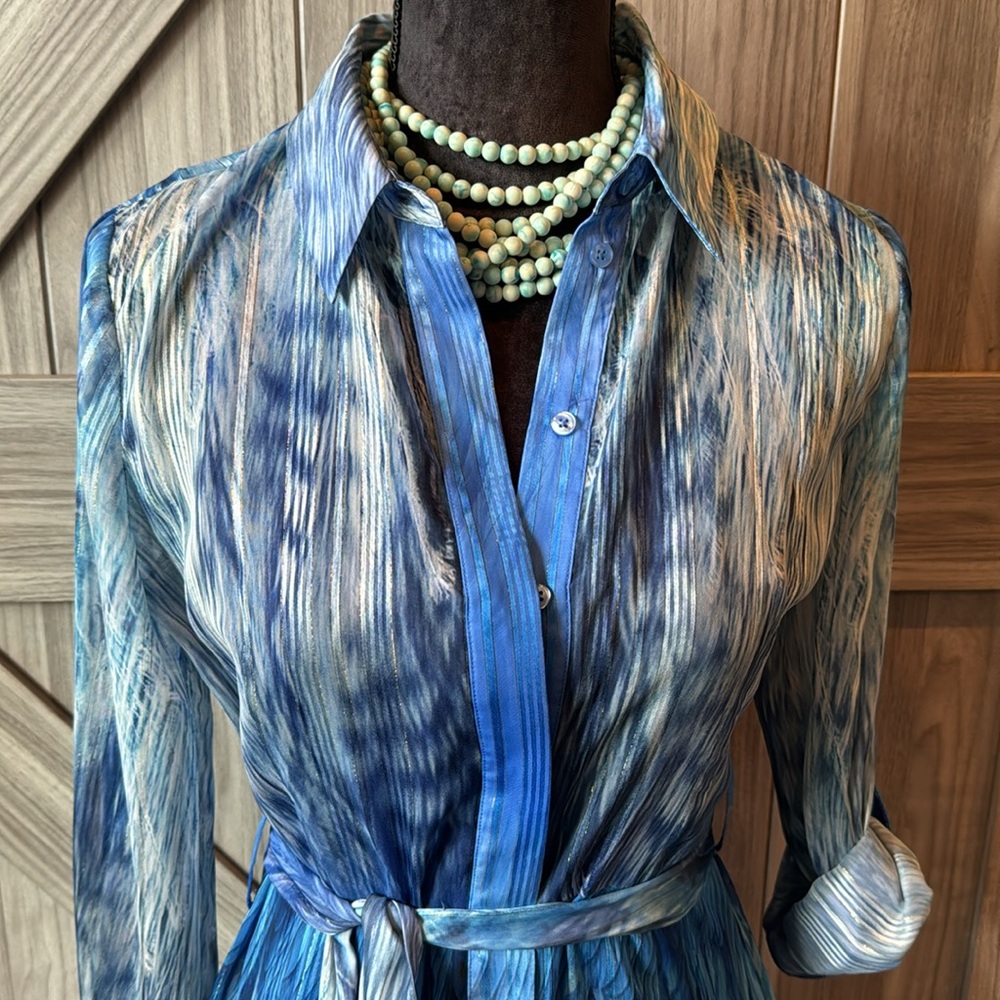 Gorgeous flowy vivid blue Tahari midi dress with pockets - Like new XS - Picture 3 of 15